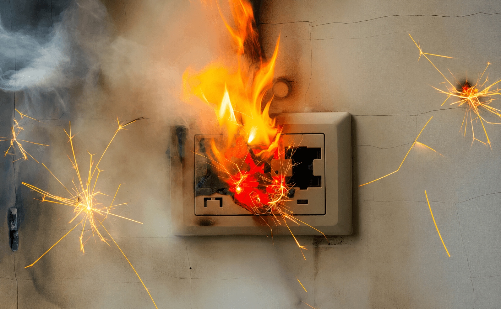 Close-up of an electrical outlet and switch, representing electrical fire safety